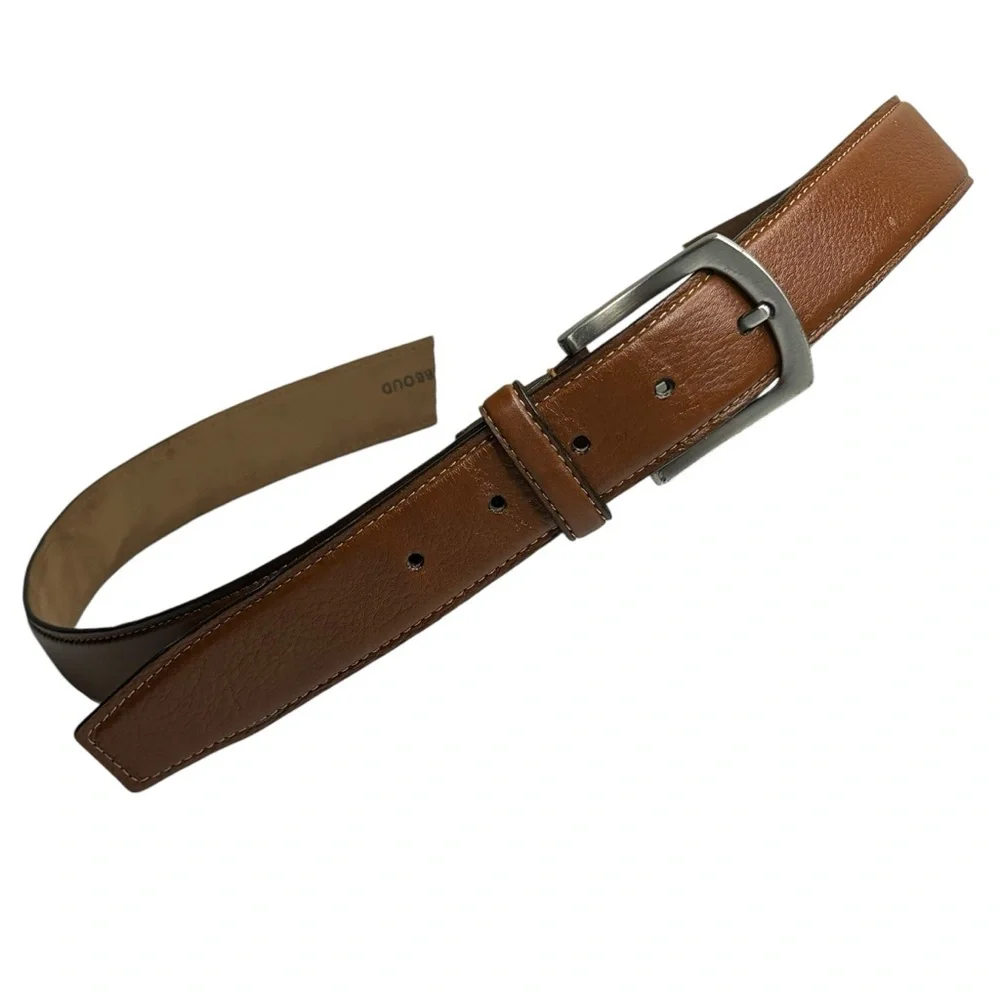 New Cognac Pebbled Full Grain Leather w/ Polished Nickel Brand George Size 42